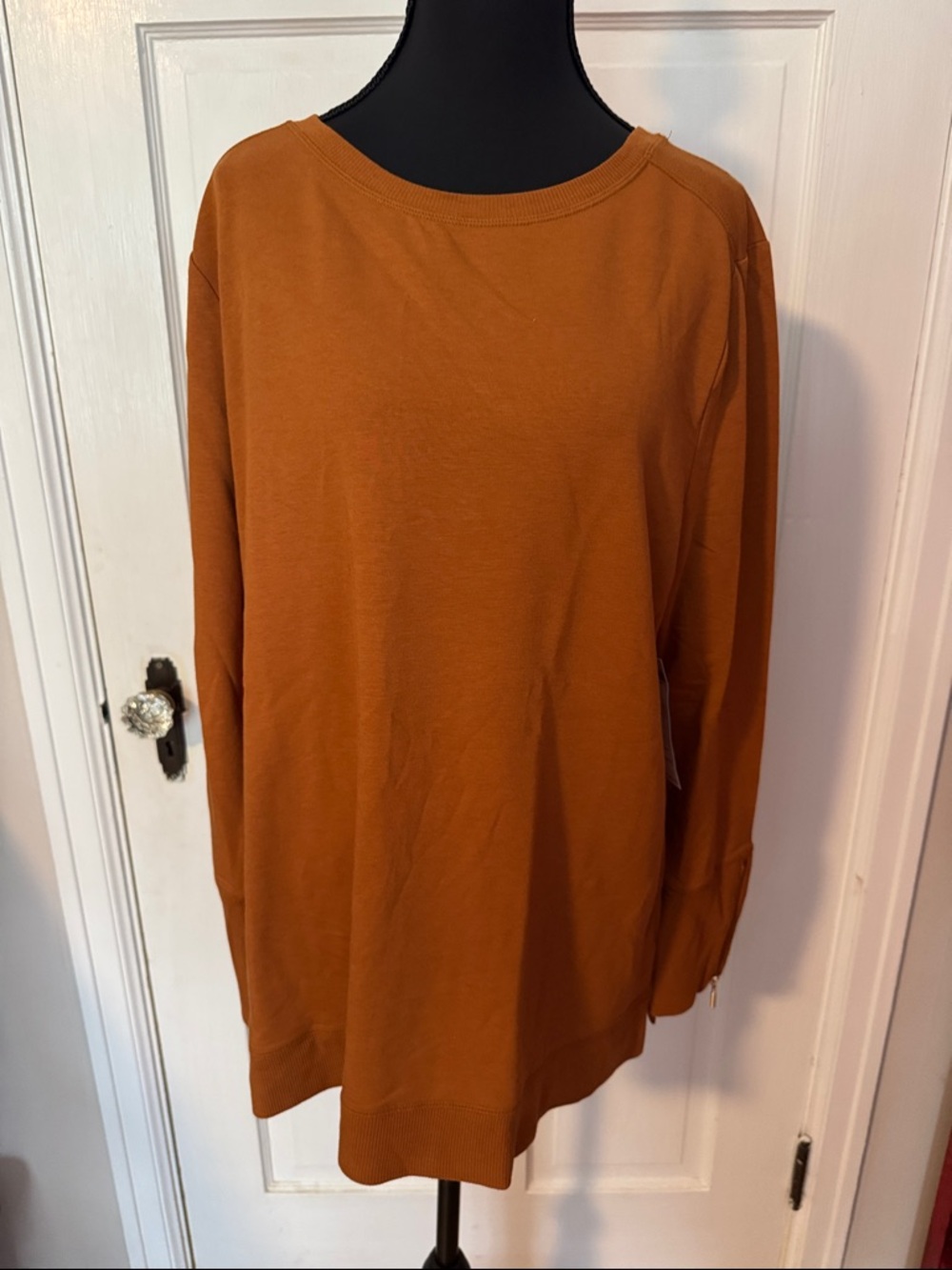 Chico's NWT Women's Zenergy French Terry Zip Tunic LS Top Pottery Brown Large